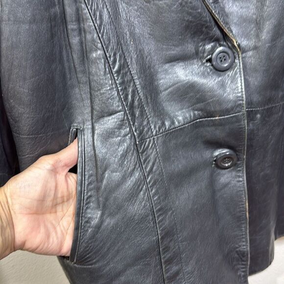 (P2) F.ORTIZ, creation Vintage 80s goatskin jacket in‎ black oversized - Picture 5 of 15